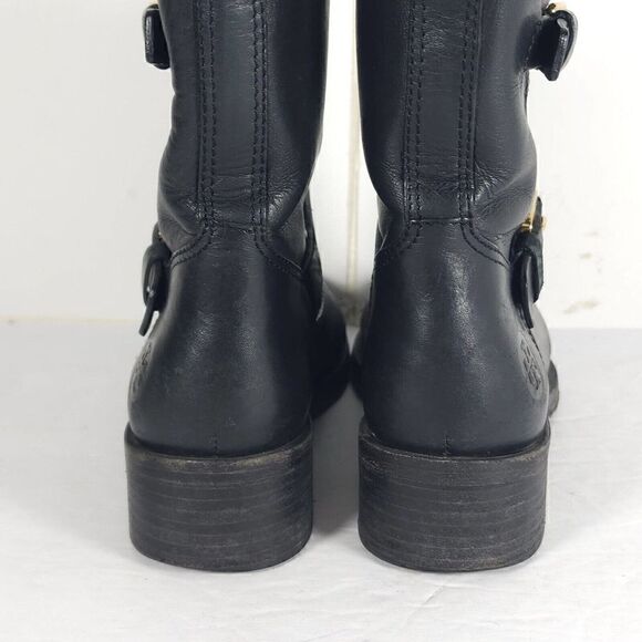 Tory Burch Women’s Bennie US 7M Black Leather Buckled Ankle Biker Riding Boots - Picture 11 of 13
